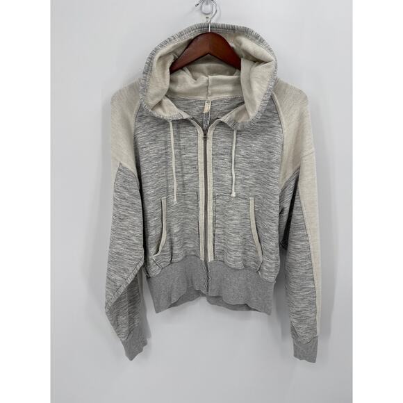 Free People Cozy Shadow Boxer Hoodie Zip Gray Cream Colorblock Size Small - Picture 4 of 8